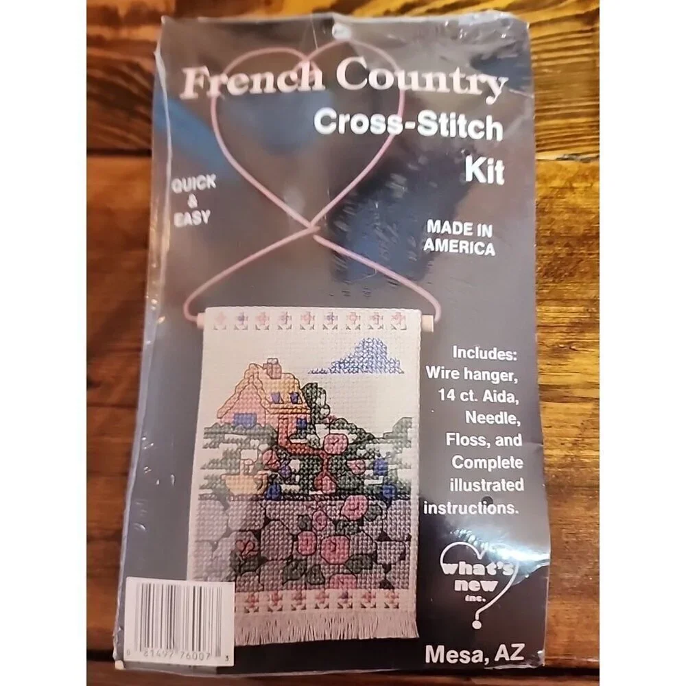 New But Open Vintage French Country Cross Stitch Kit Cottage with Rock Wall